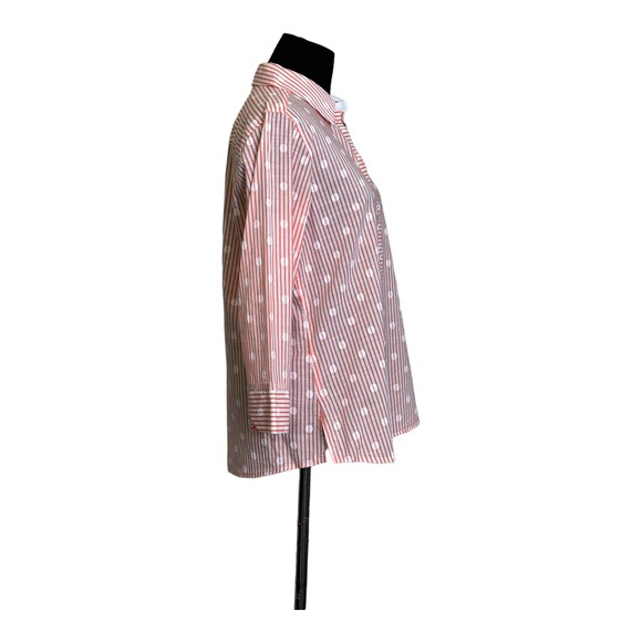 Foxcroft orange white striped polka dots 3/4 sleeves button shaped shirt size 8 - Picture 2 of 11